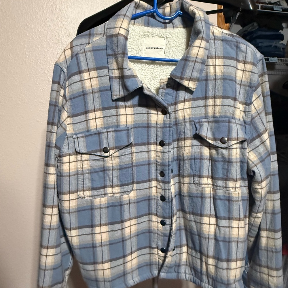 Lucky Brand Blue and Tan Plaid Jacket
